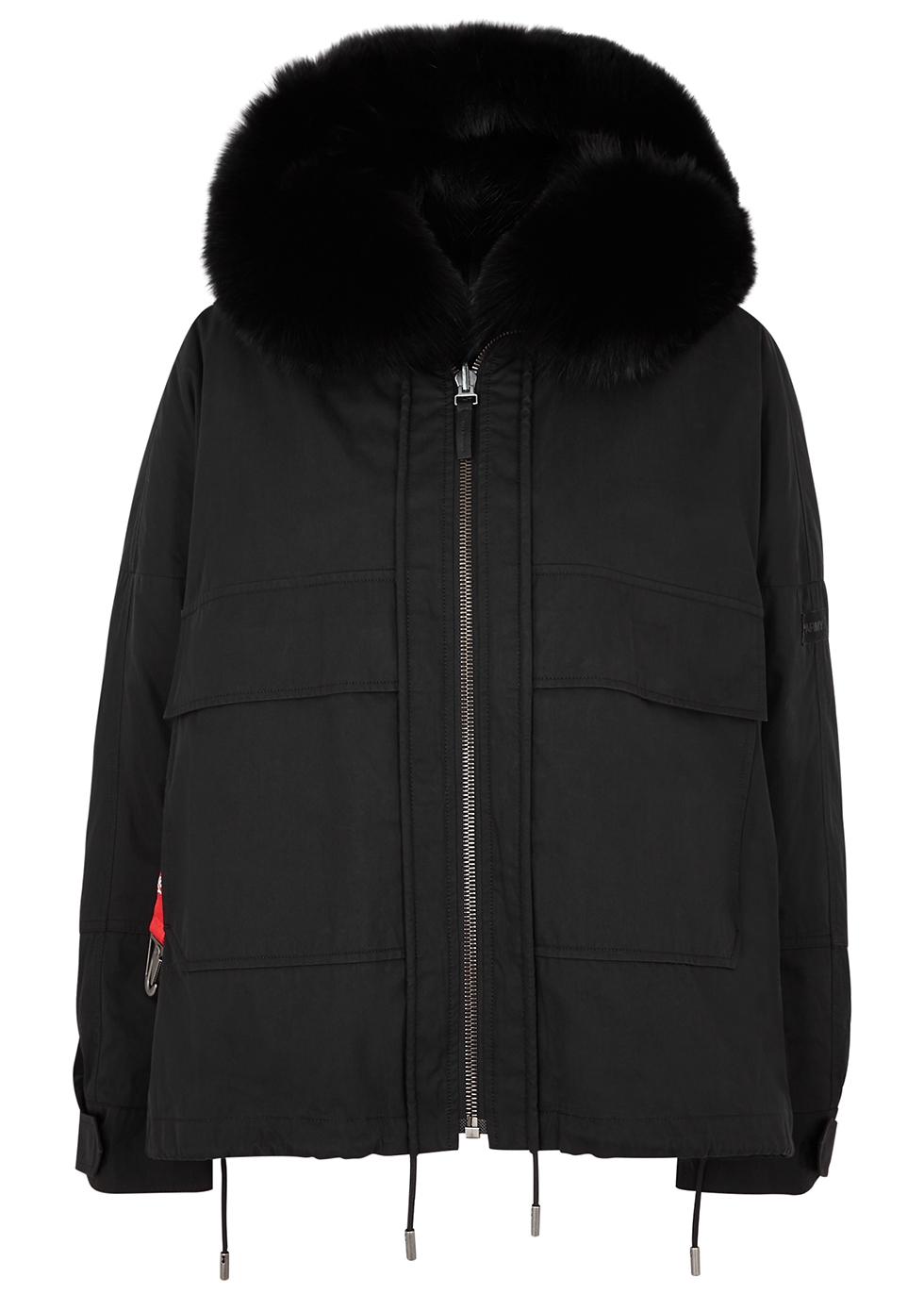 Black reversible fur and cotton-blend jacket