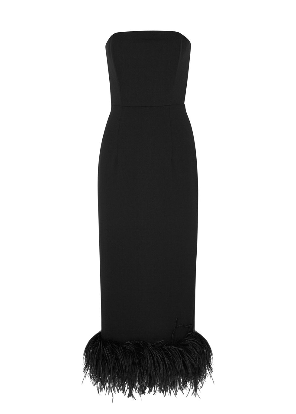 Minelli black feather-trimmed midi dress