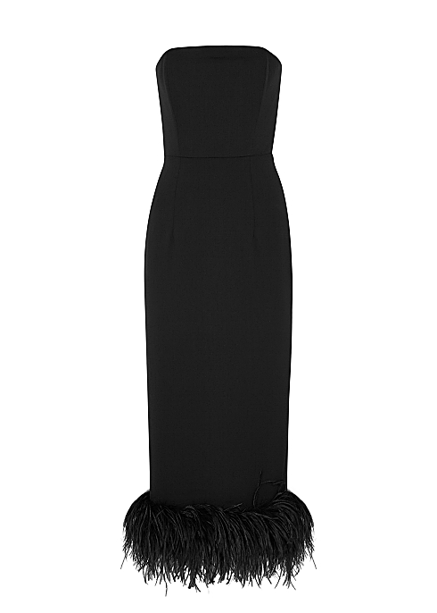 16 Arlington black feather-trimmed midi dress Harvey Nichols