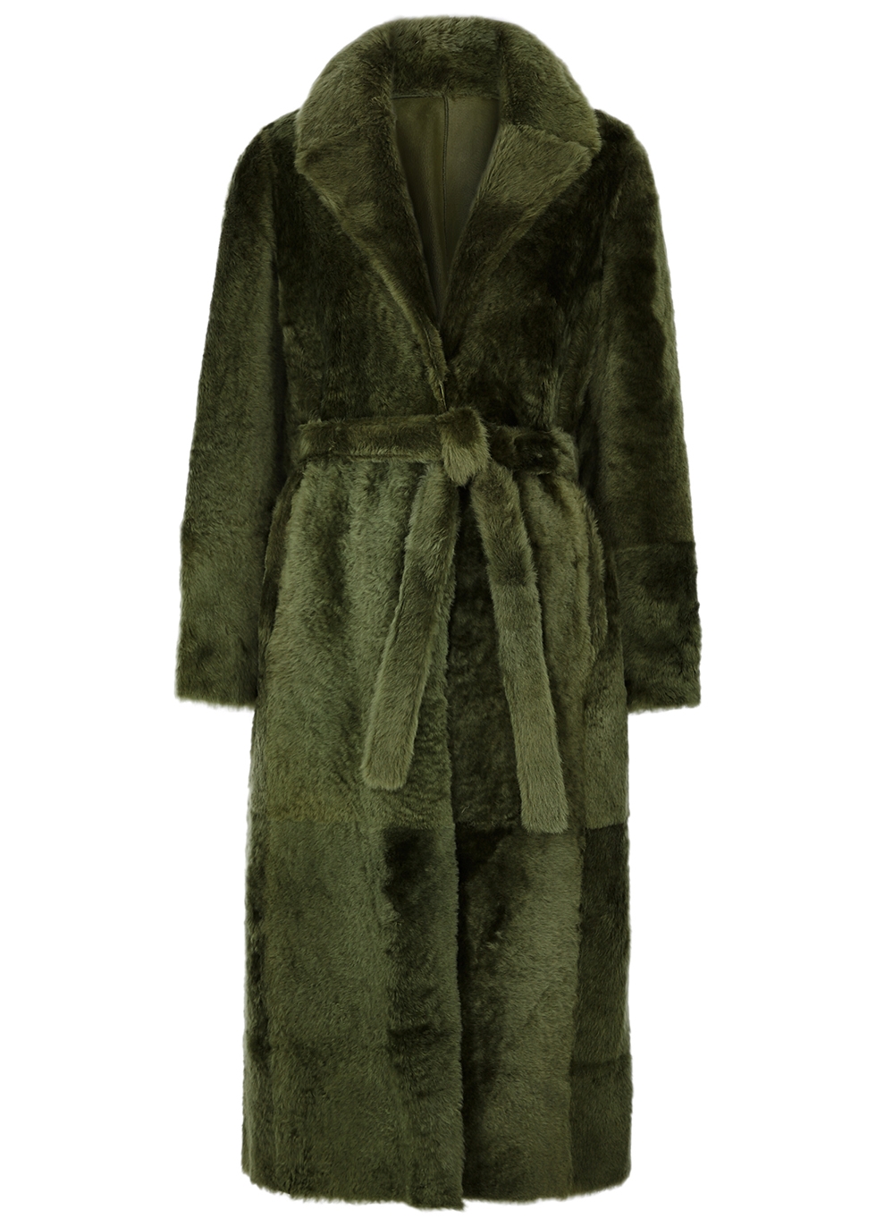 Army green reversible shearling coat