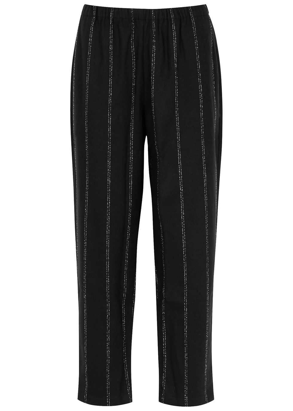 Black striped tapered wool trousers