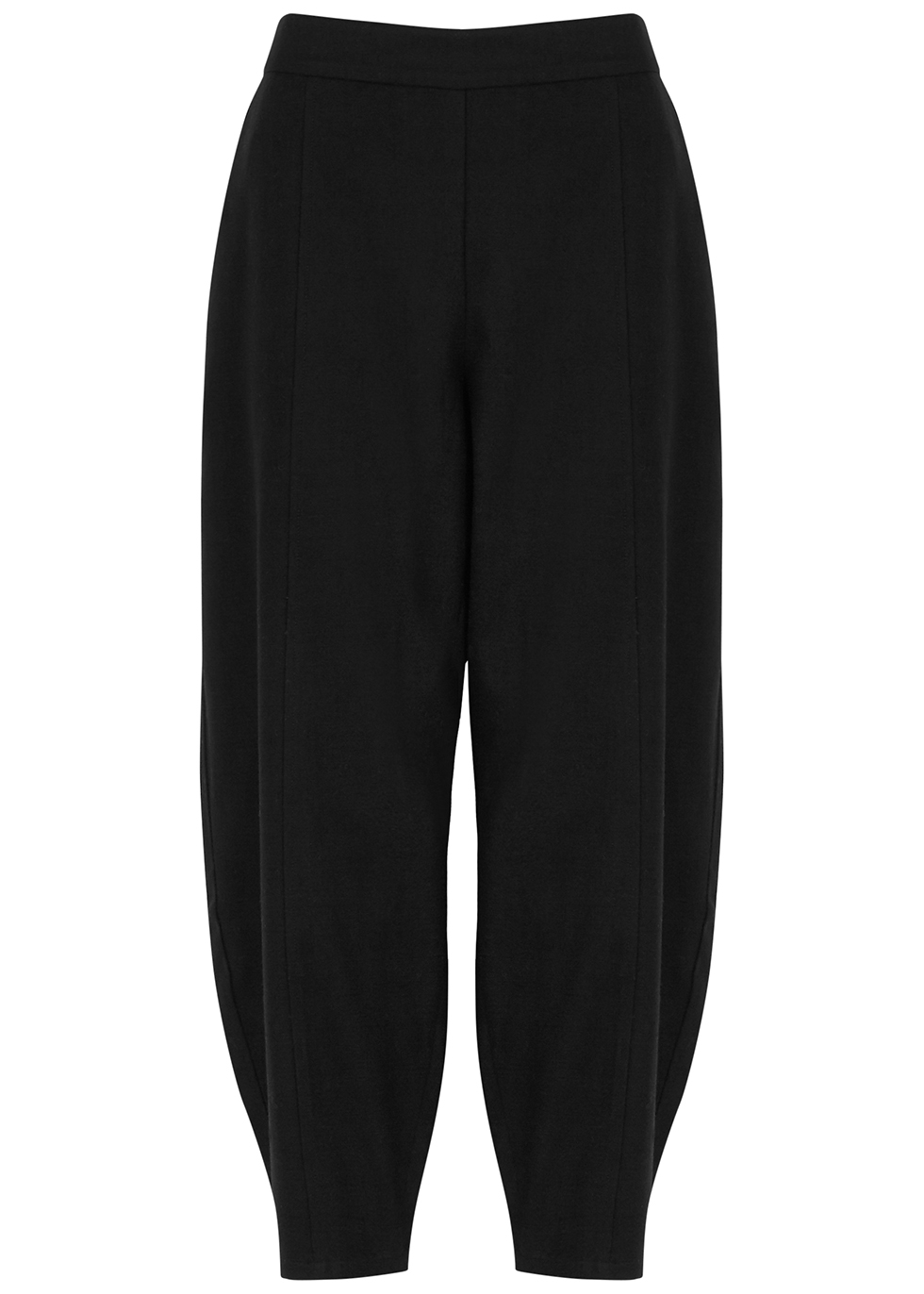 Black tapered wool felt trousers