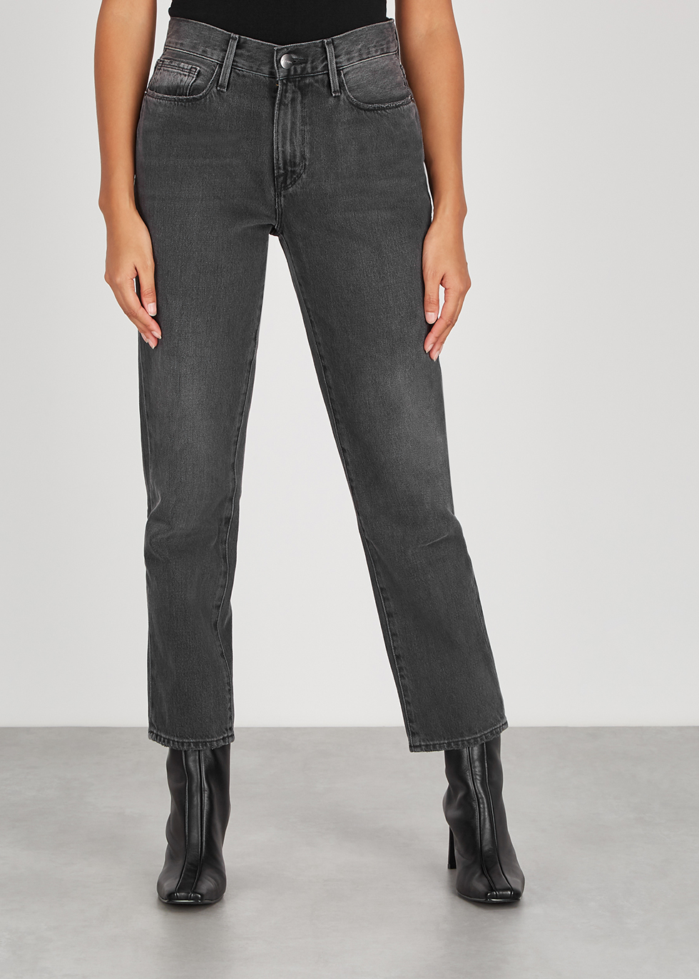 dark grey straight leg jeans