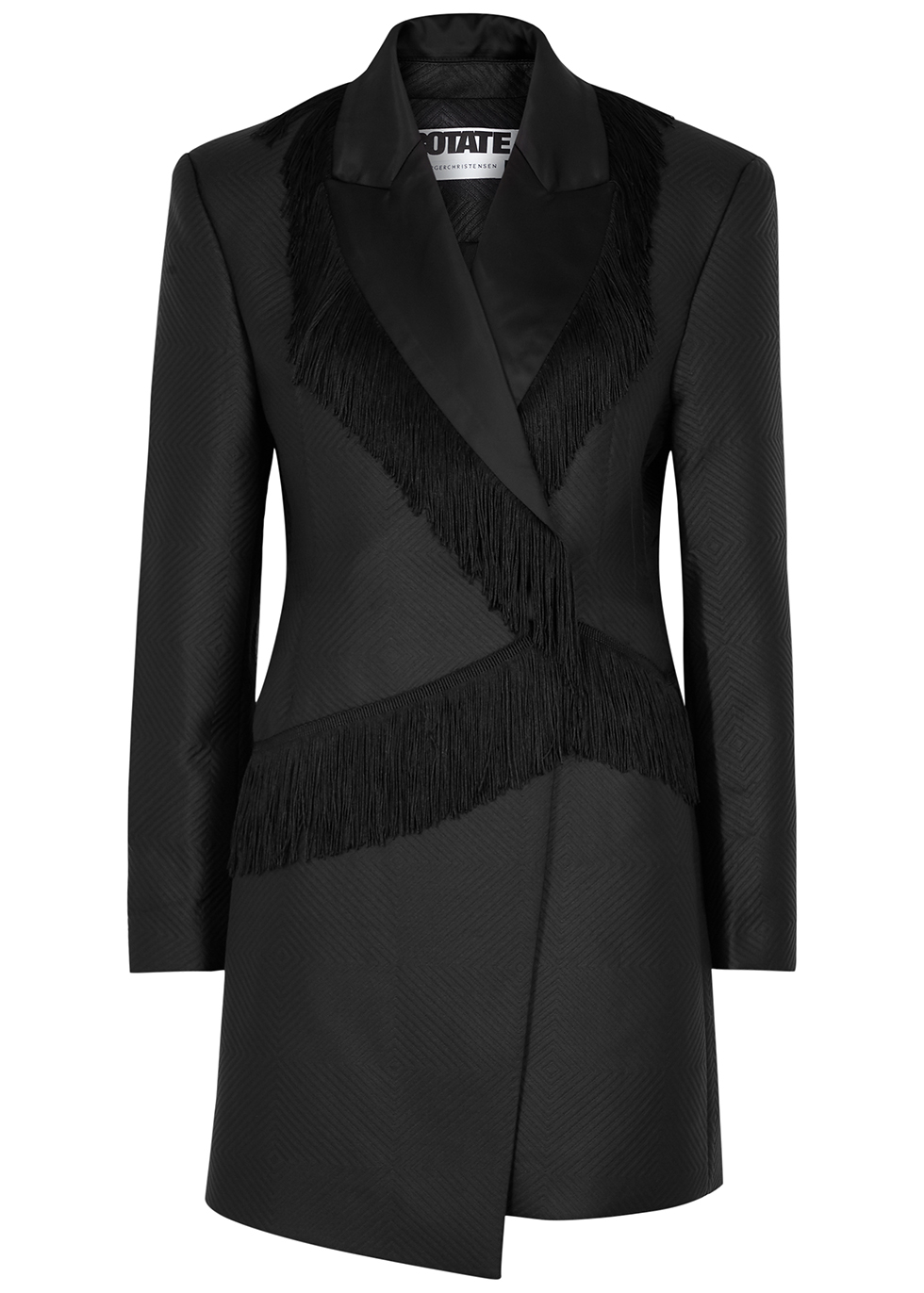 Shannon black fringe-trimmed blazer dress