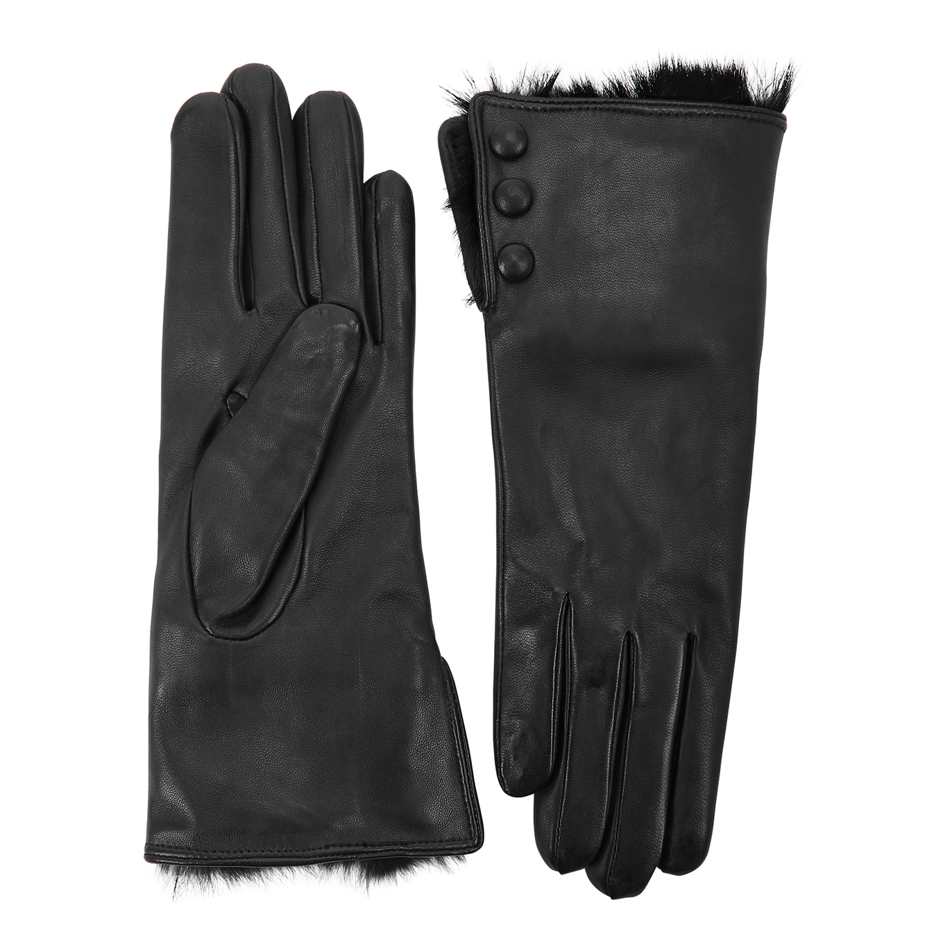 Dents Sophie Black Fur-trimmed Leather Gloves
