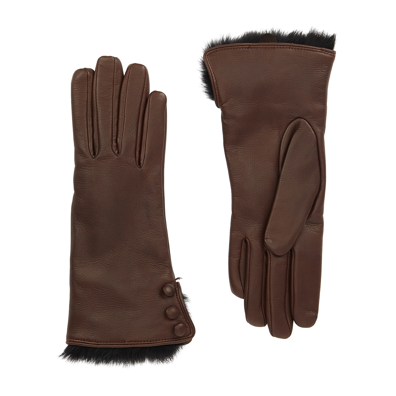 Dents Sophie Fur-trimmed Leather Gloves In Dark Brown