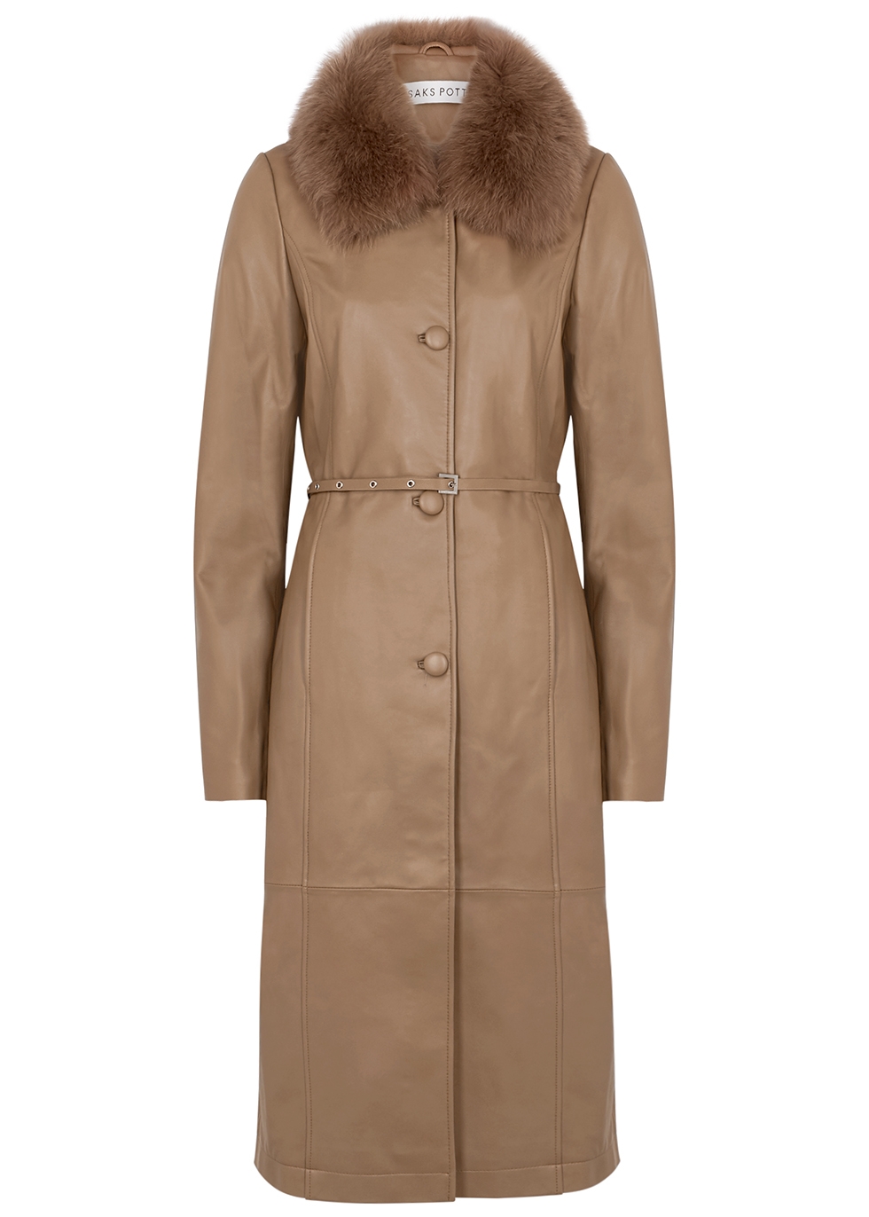 Charlot brown fur-trimmed leather coat
