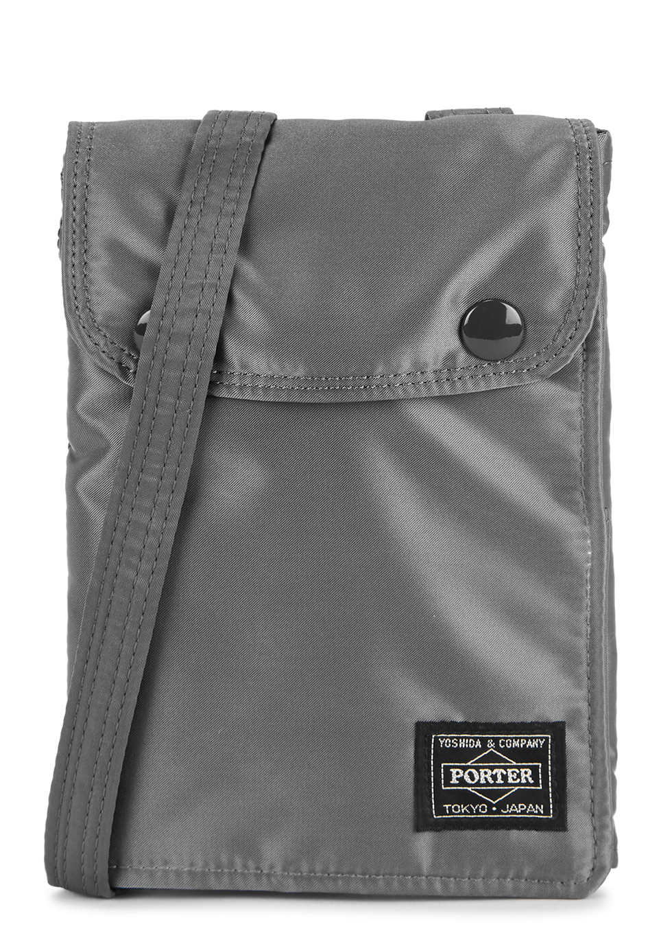 Grey padded nylon cross-body bag
