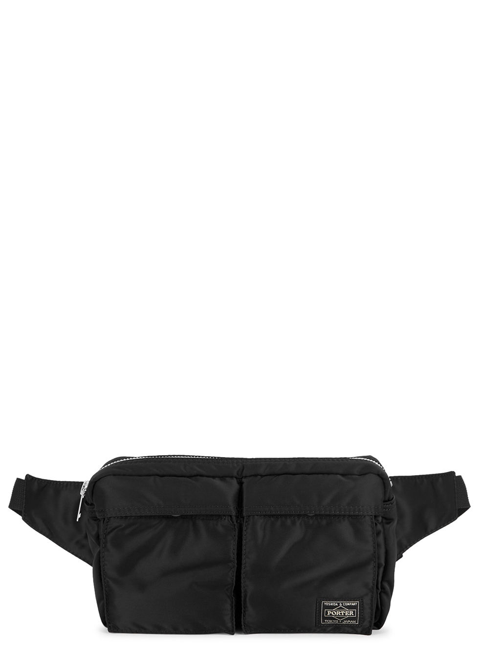 Black padded nylon belt bag