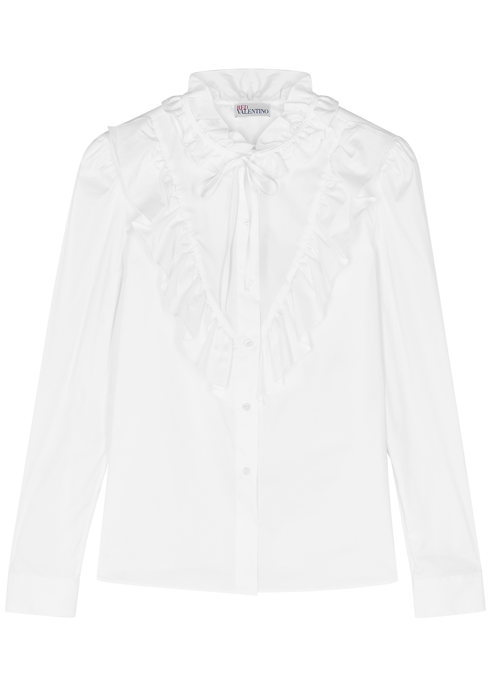 White ruffle-trimmed cotton-blend blouse