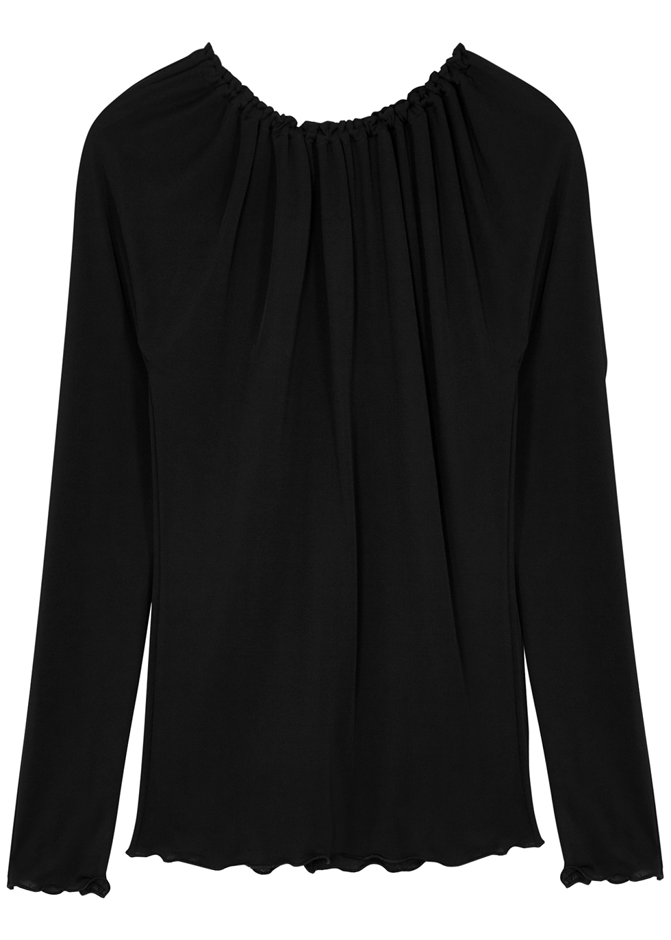 Black ruched jersey-crepe blouse
