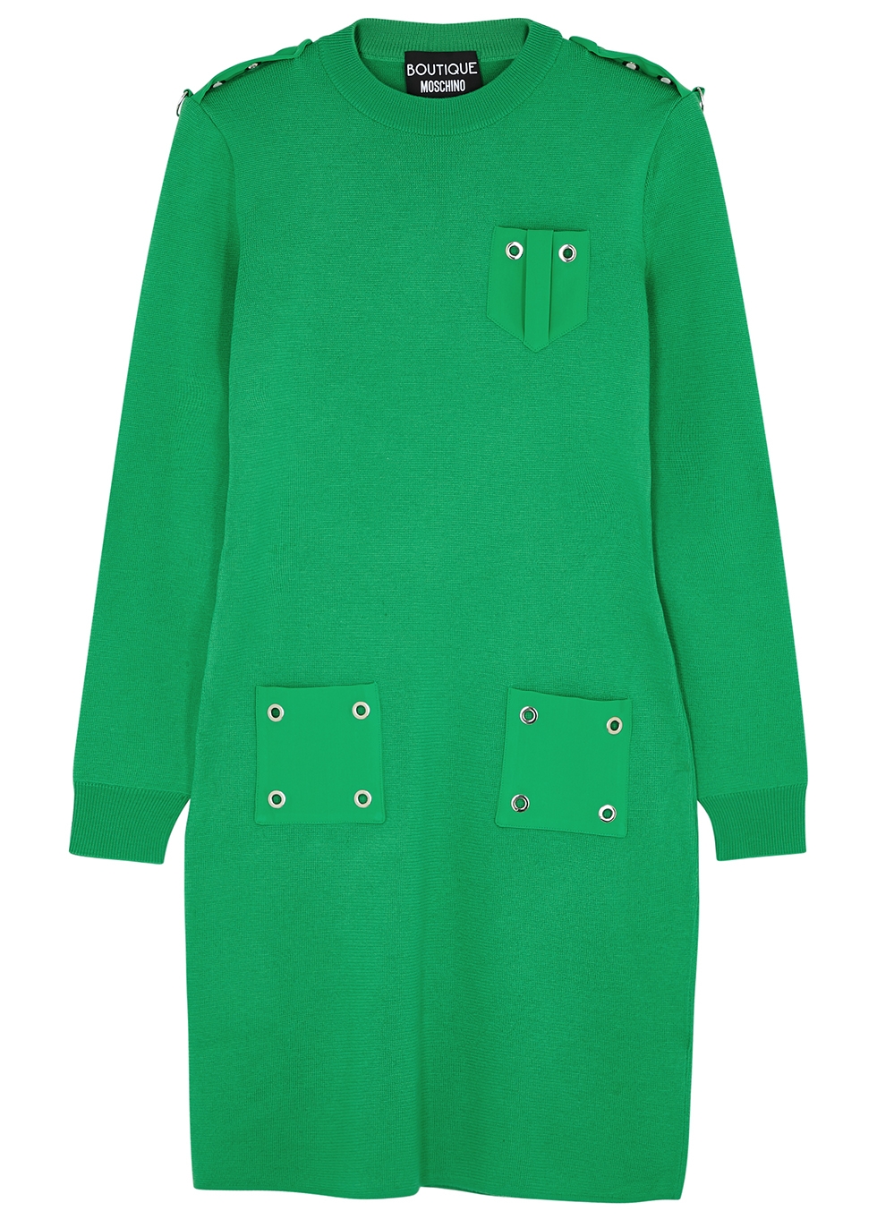 Green eyelet-embellished wool jumper dress