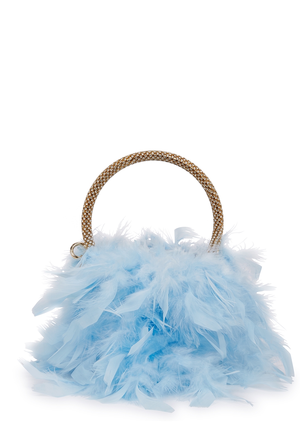 Twiggy blue feathered top handle bag