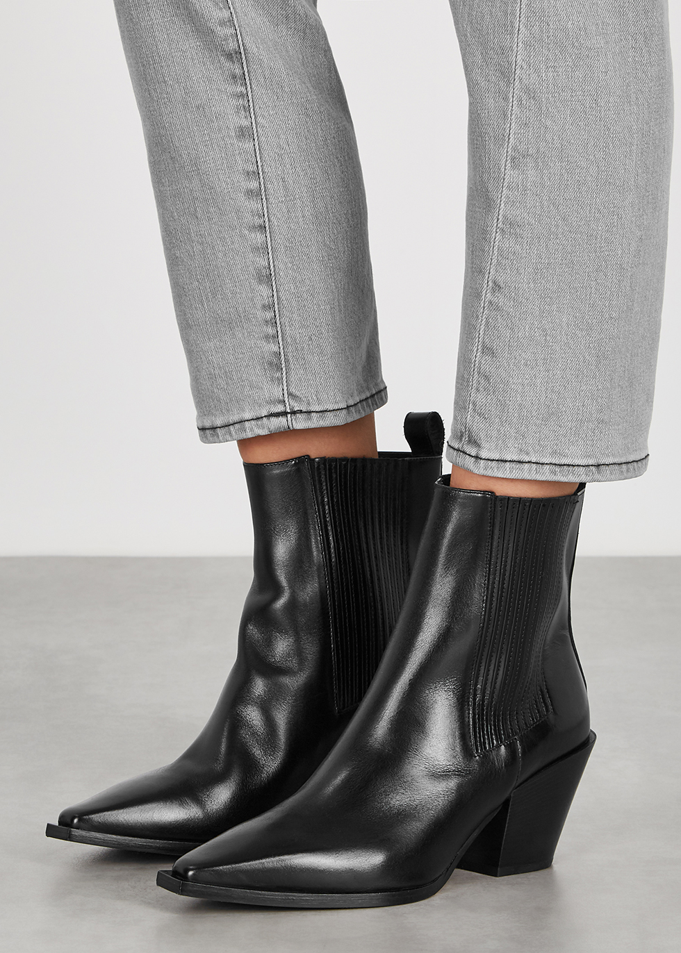 aeyde Kate 80 black leather ankle boots 