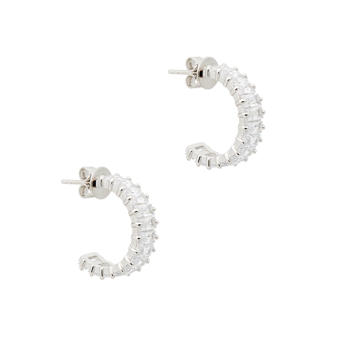 Rosie Fortescue Crystal-embellished White Rhodium-plated Hoop Earrings
