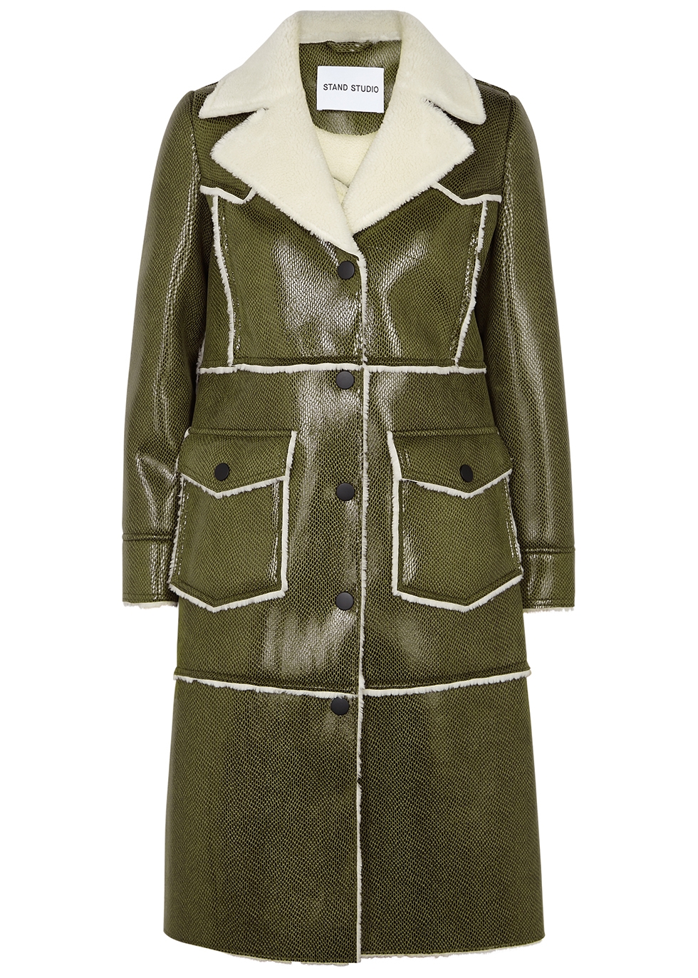Stand Studio Adele army green faux leather coat - Harvey Nichols