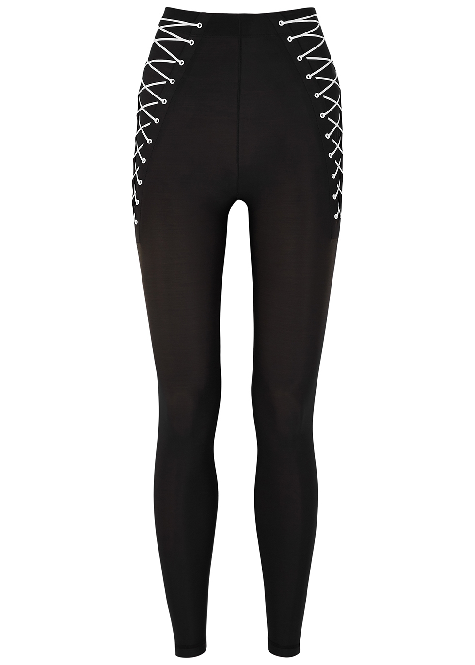 Lace-Up black stretch-nylon leggings