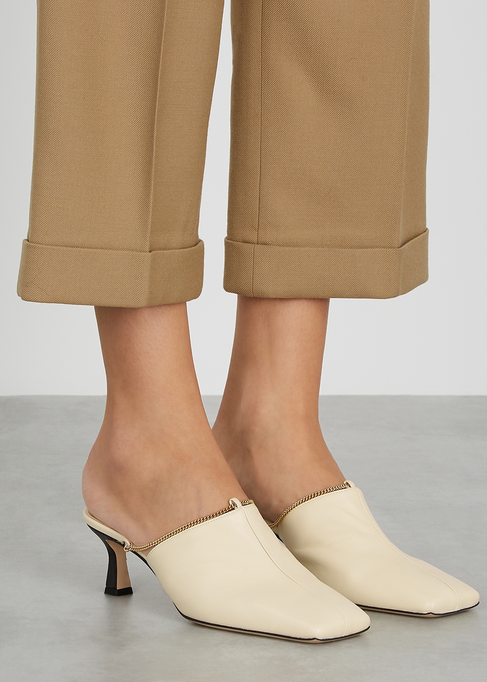 leather tan mules