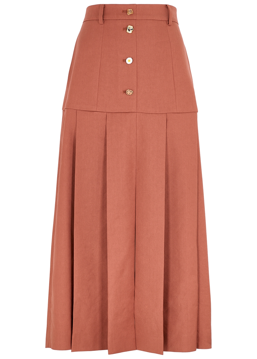 Miller rust linen-blend midi skirt