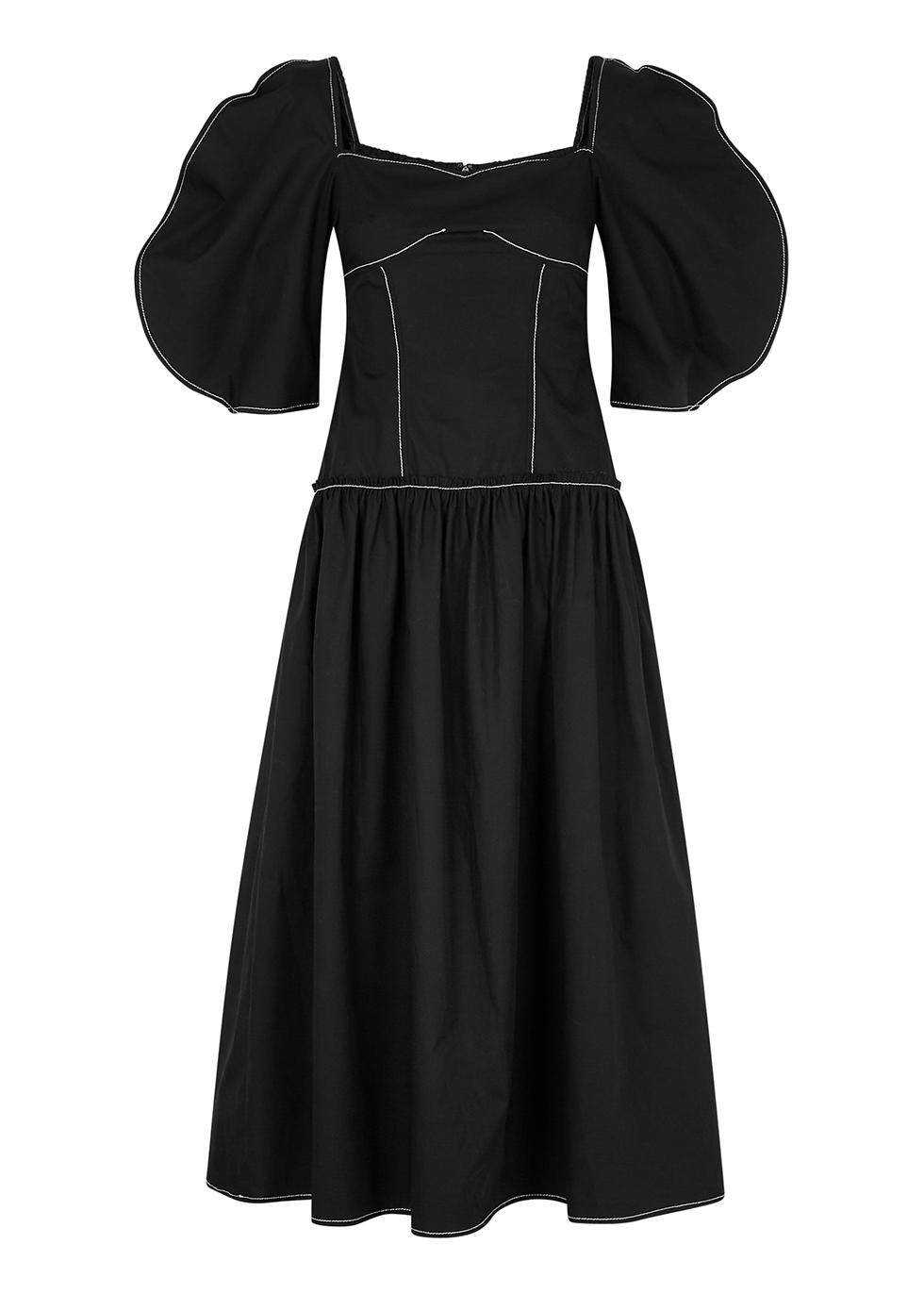Louisa black cotton midi dress