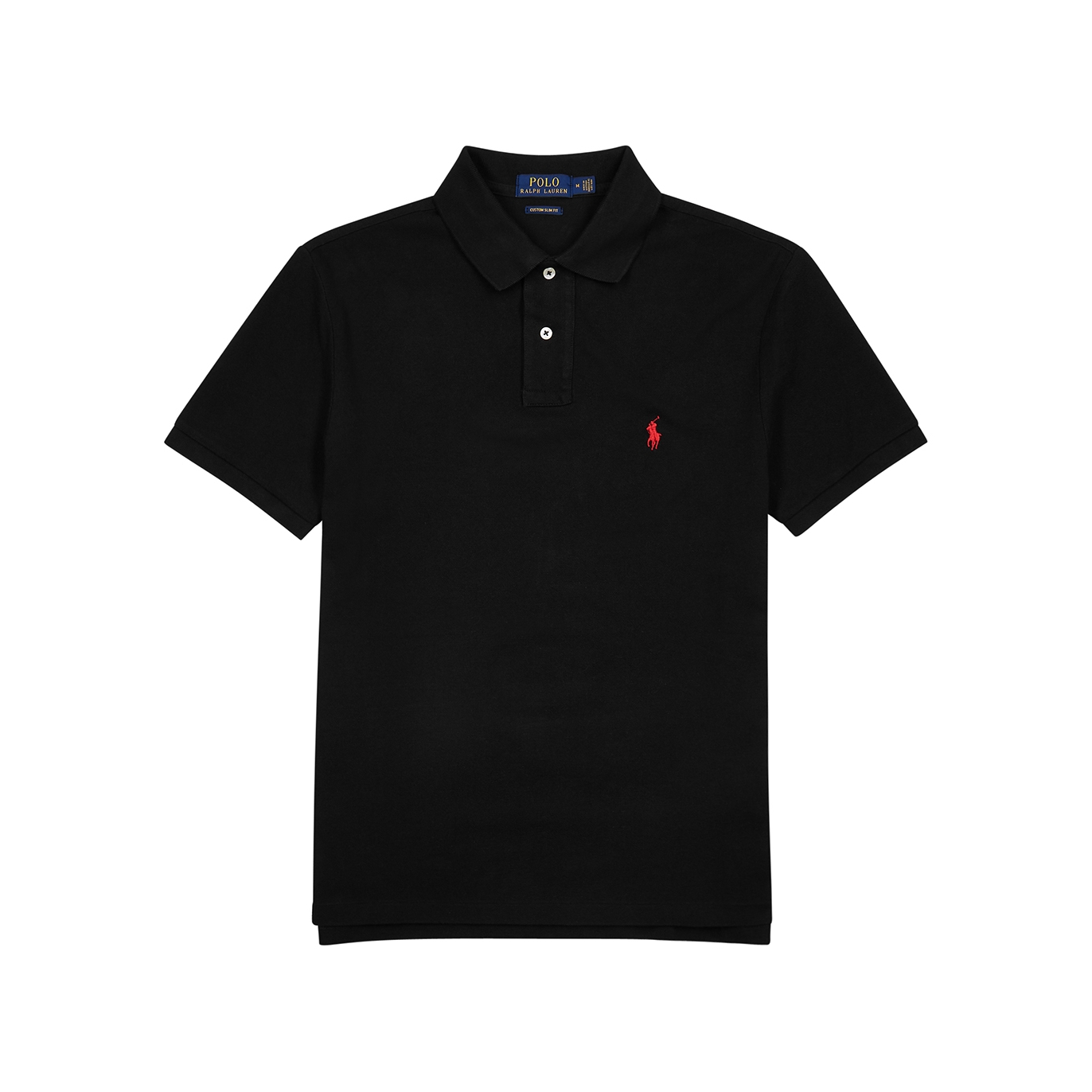 Shop Polo Ralph Lauren Black Custom Slim Piqué Cotton Polo Shirt