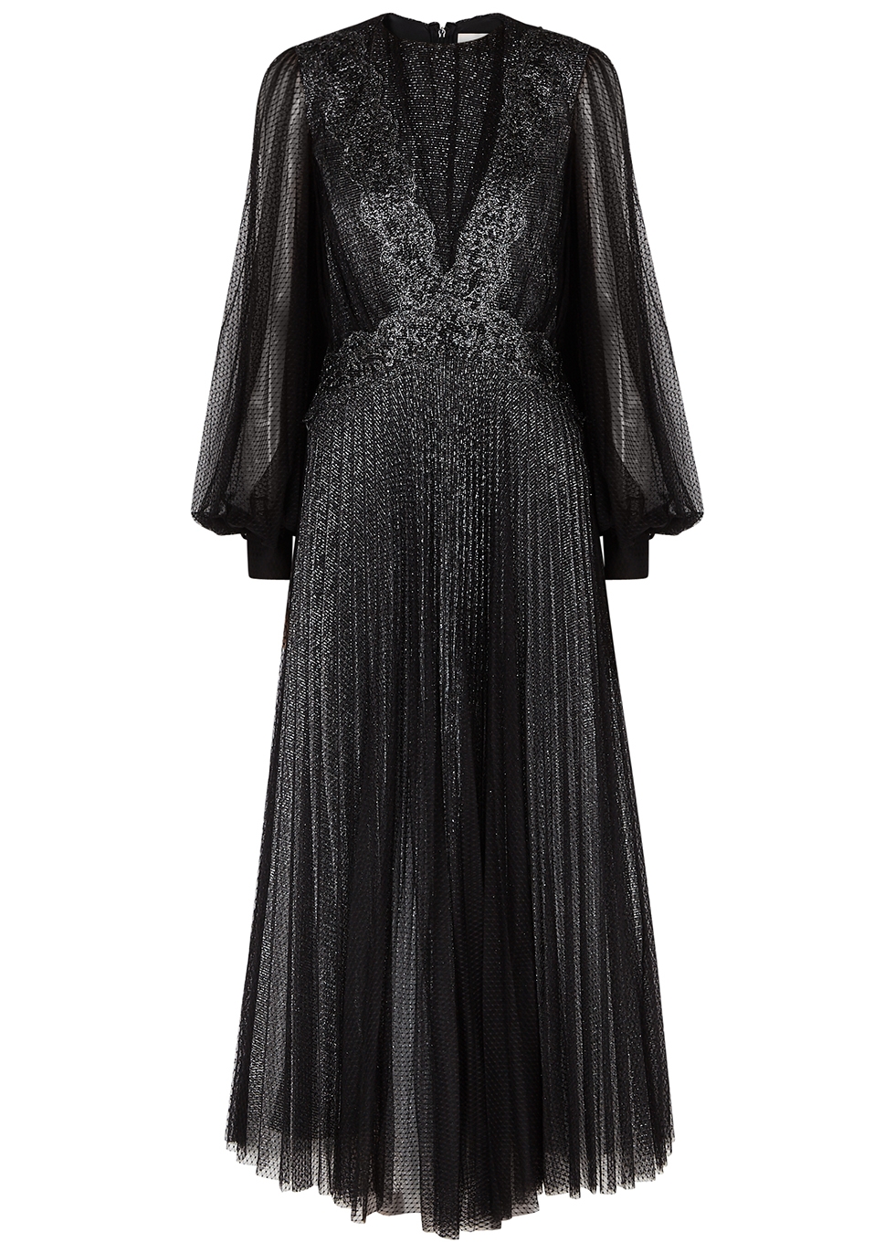 Christopher Kane Black metallic-weave point d'esprit midi dress ...
