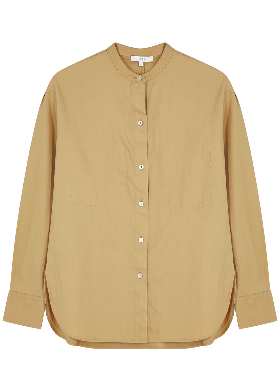 Camel cotton and silk-blend shirt