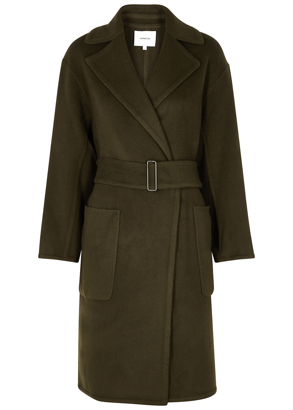 Dark green belted wool-blend coat