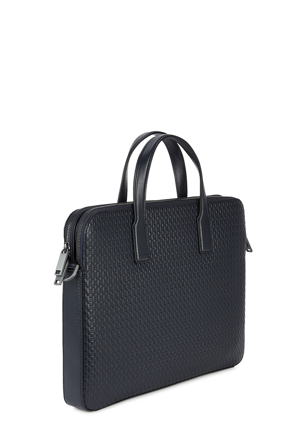 BOSS Crosstown navy leather briefcase 