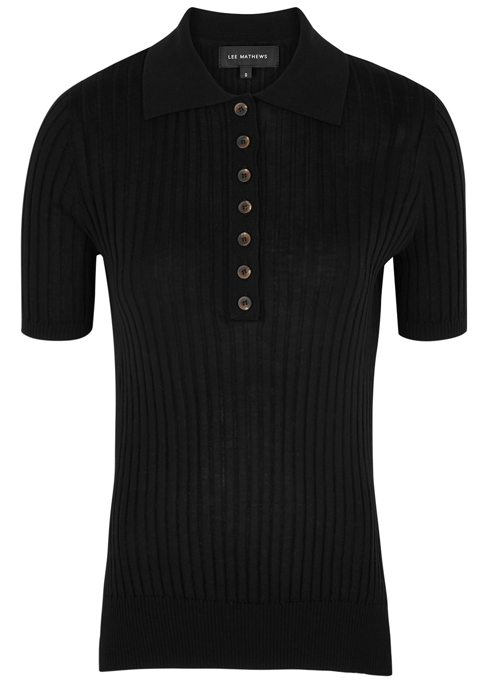 Black rib-knit polo shirt