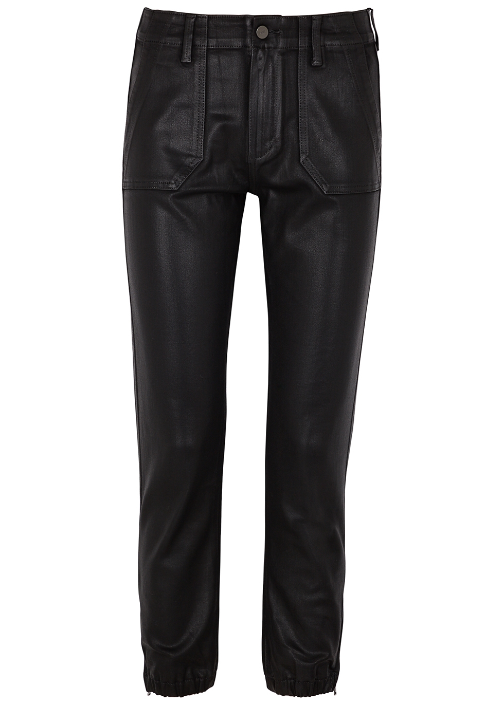 Mayslie black coated stretch-denim trousers