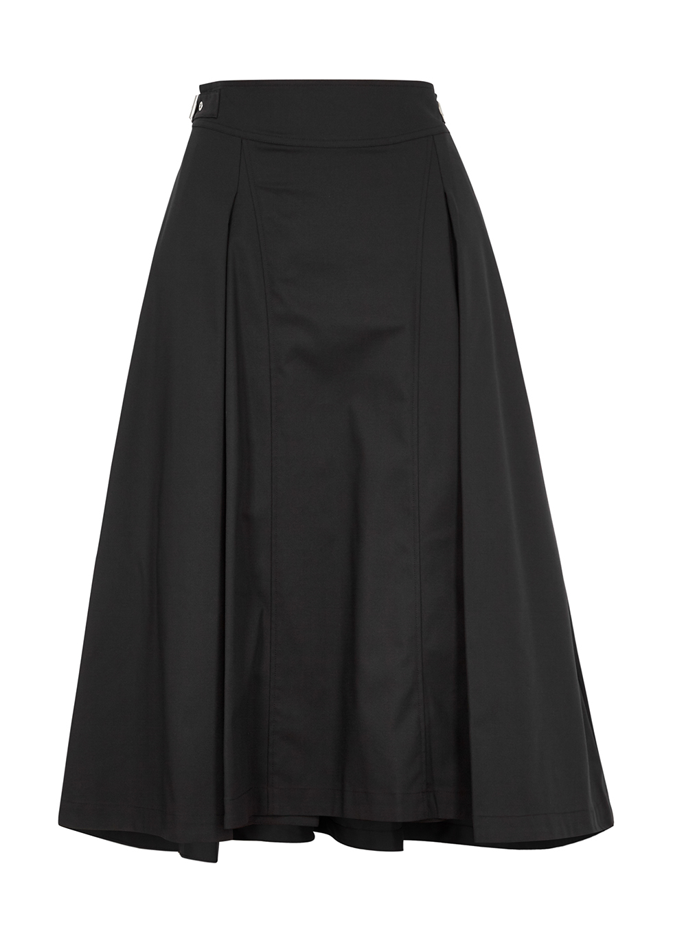 Black cotton-blend midi skirt