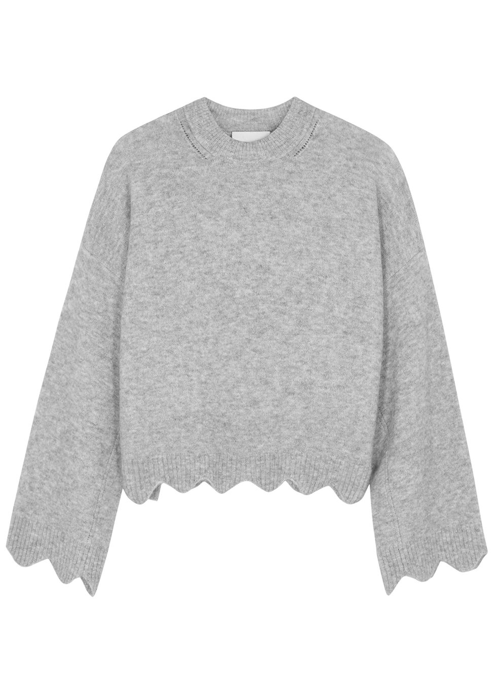 Grey scalloped fine-knit jumper