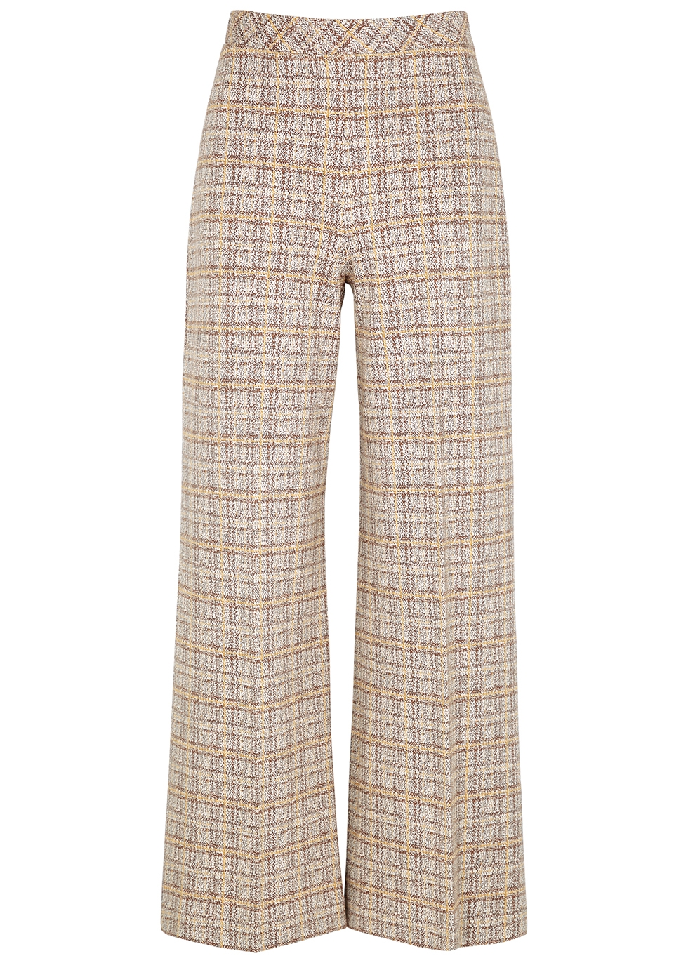 Checked wide-leg stretch-knit trousers