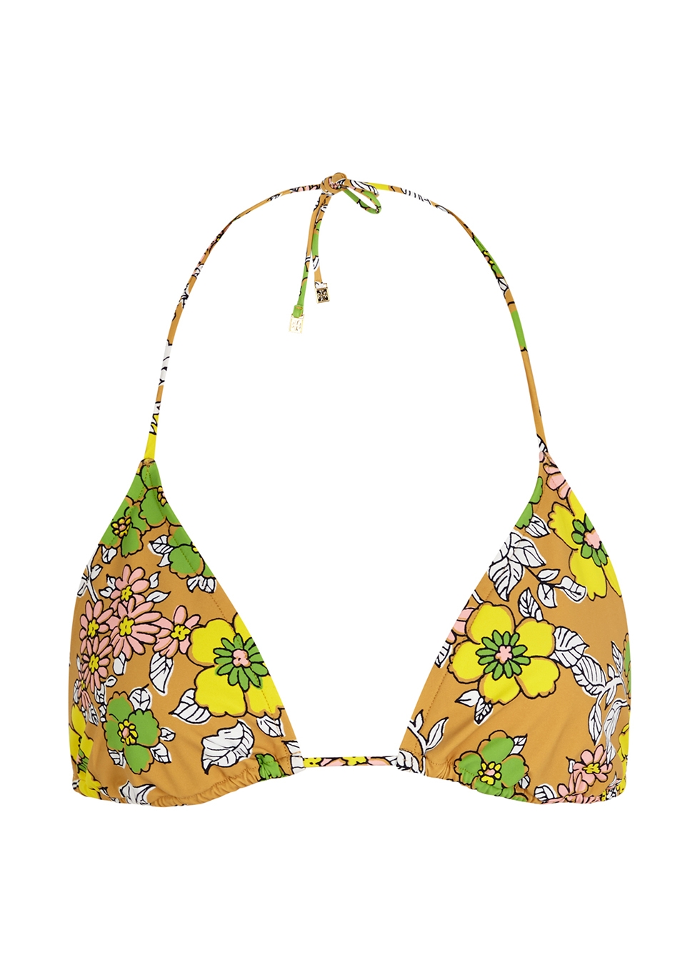 Floral-print halterneck bikini top