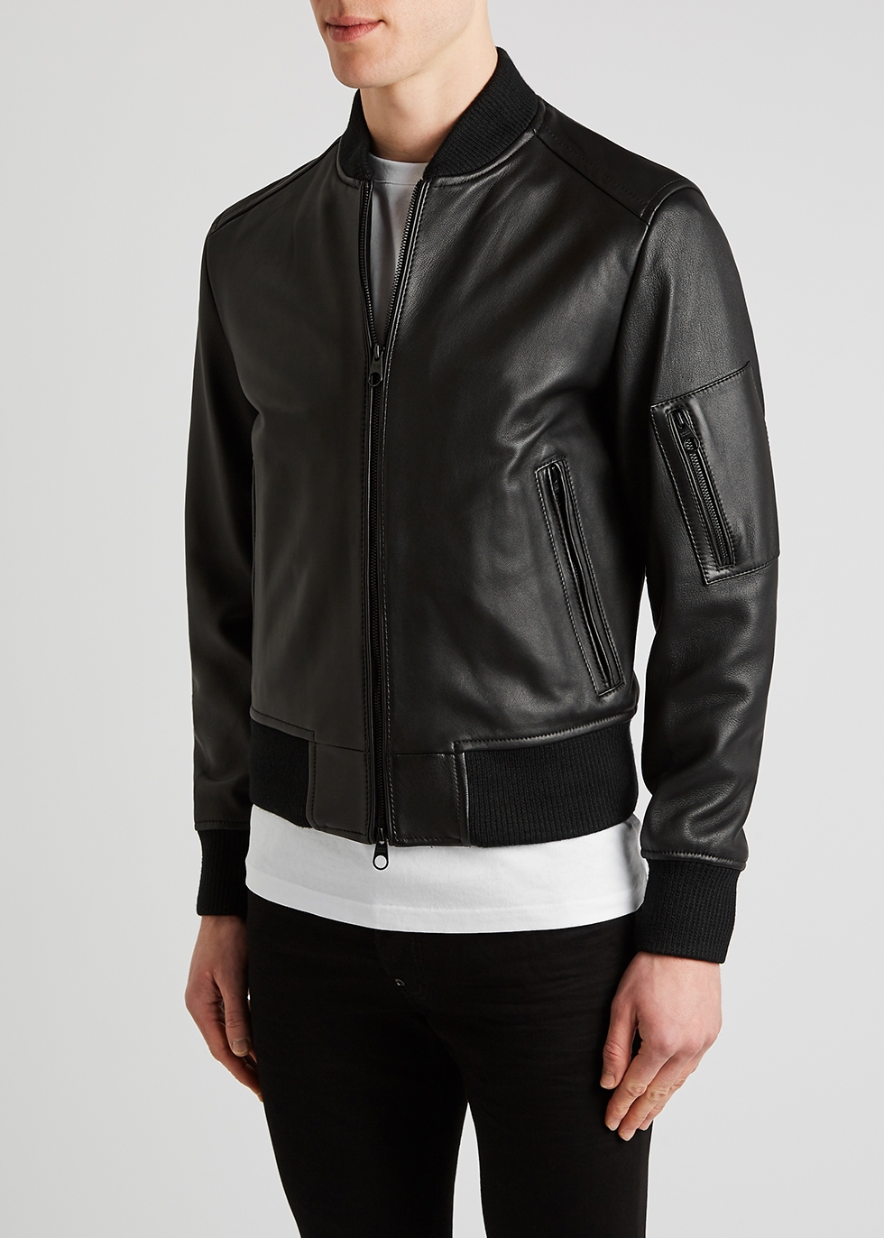 BOSS Naitro black leather bomber jacket 