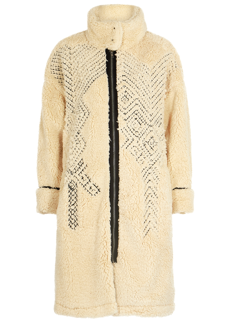 Avery embroidered faux shearling coat