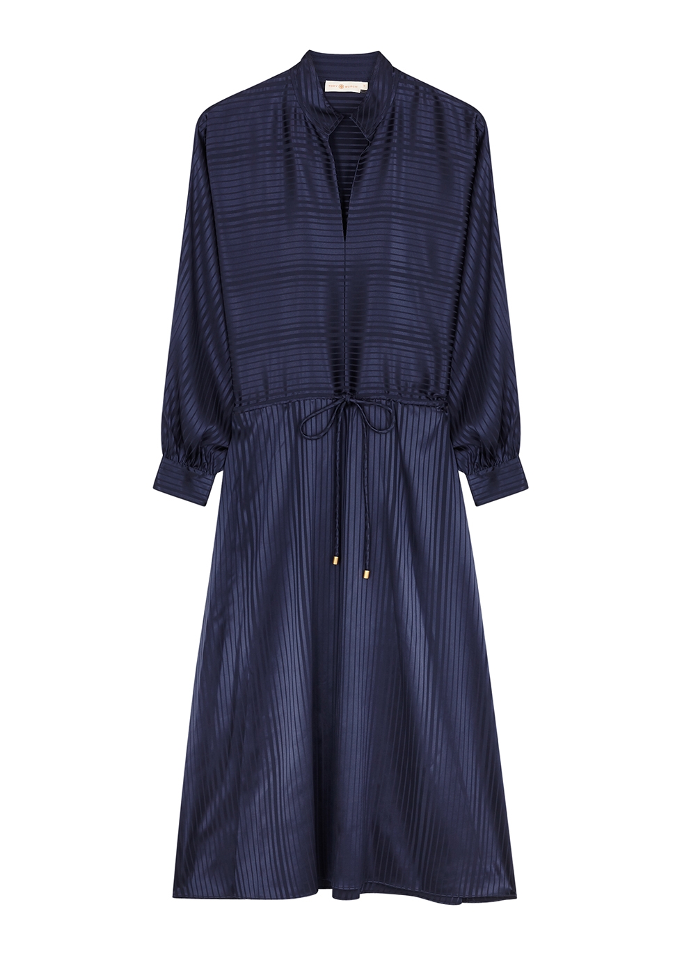 Tory Burch Navy stripe-jacquard stretch-silk midi dress - Harvey Nichols