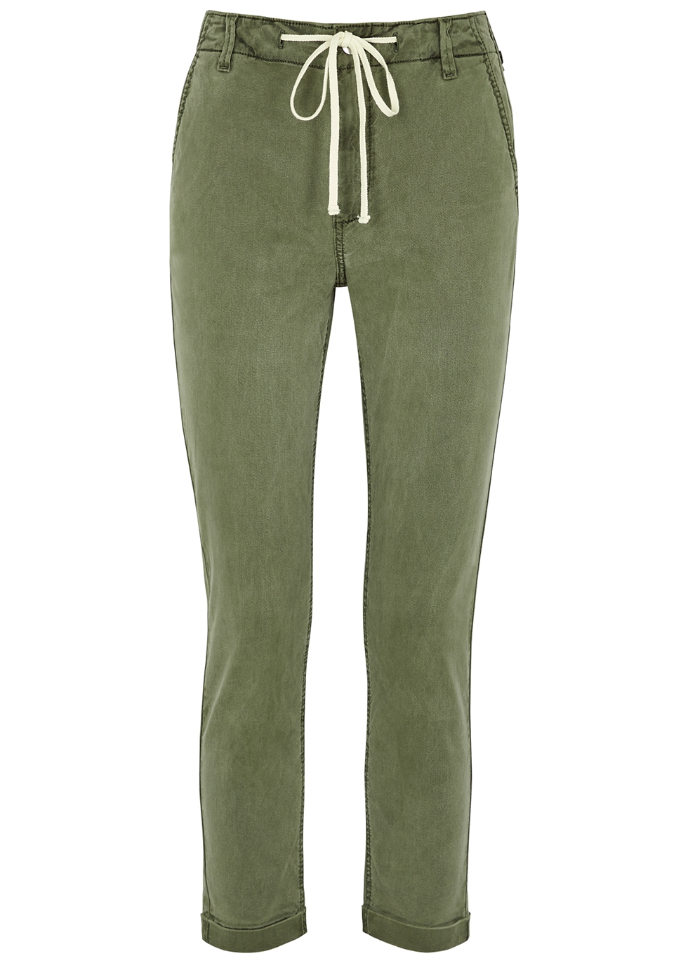 Christy army green slim-leg trousers