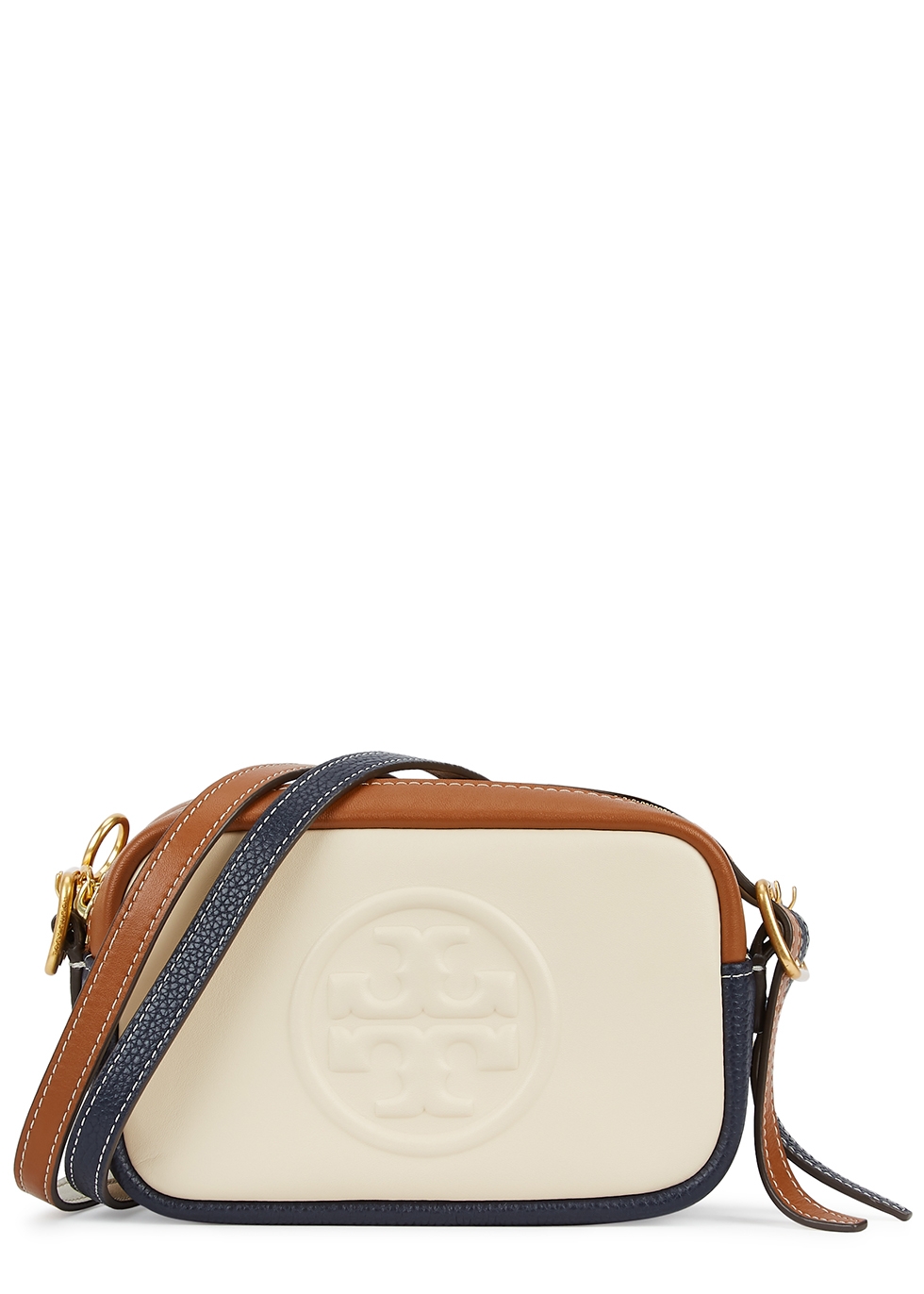 Perry cream panelled leather cross-body bag