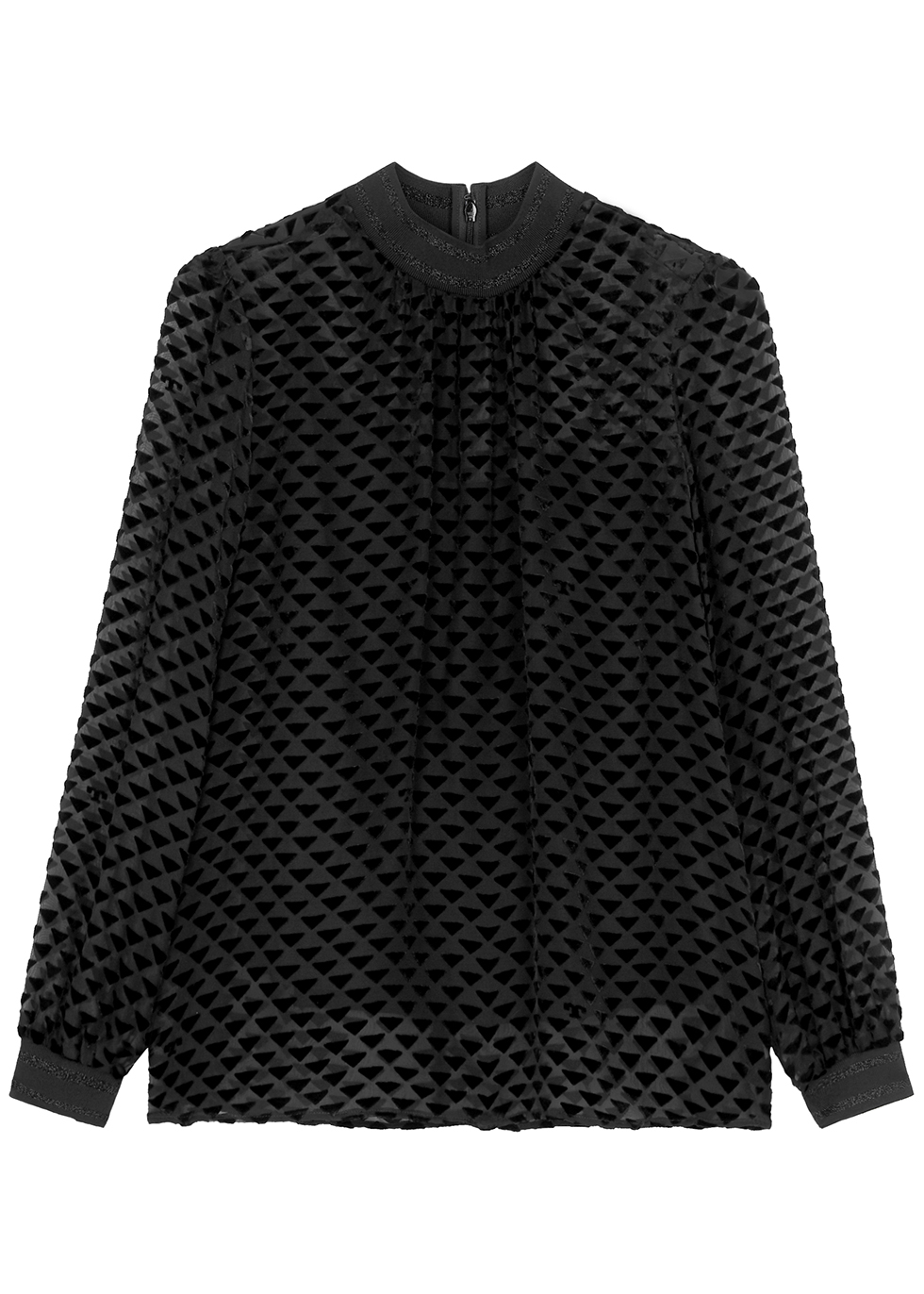 Black geometric-devoré blouse