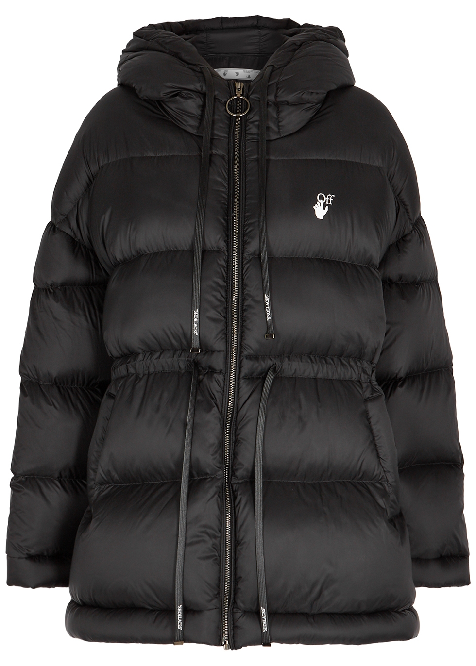 Black quilted shell coat
