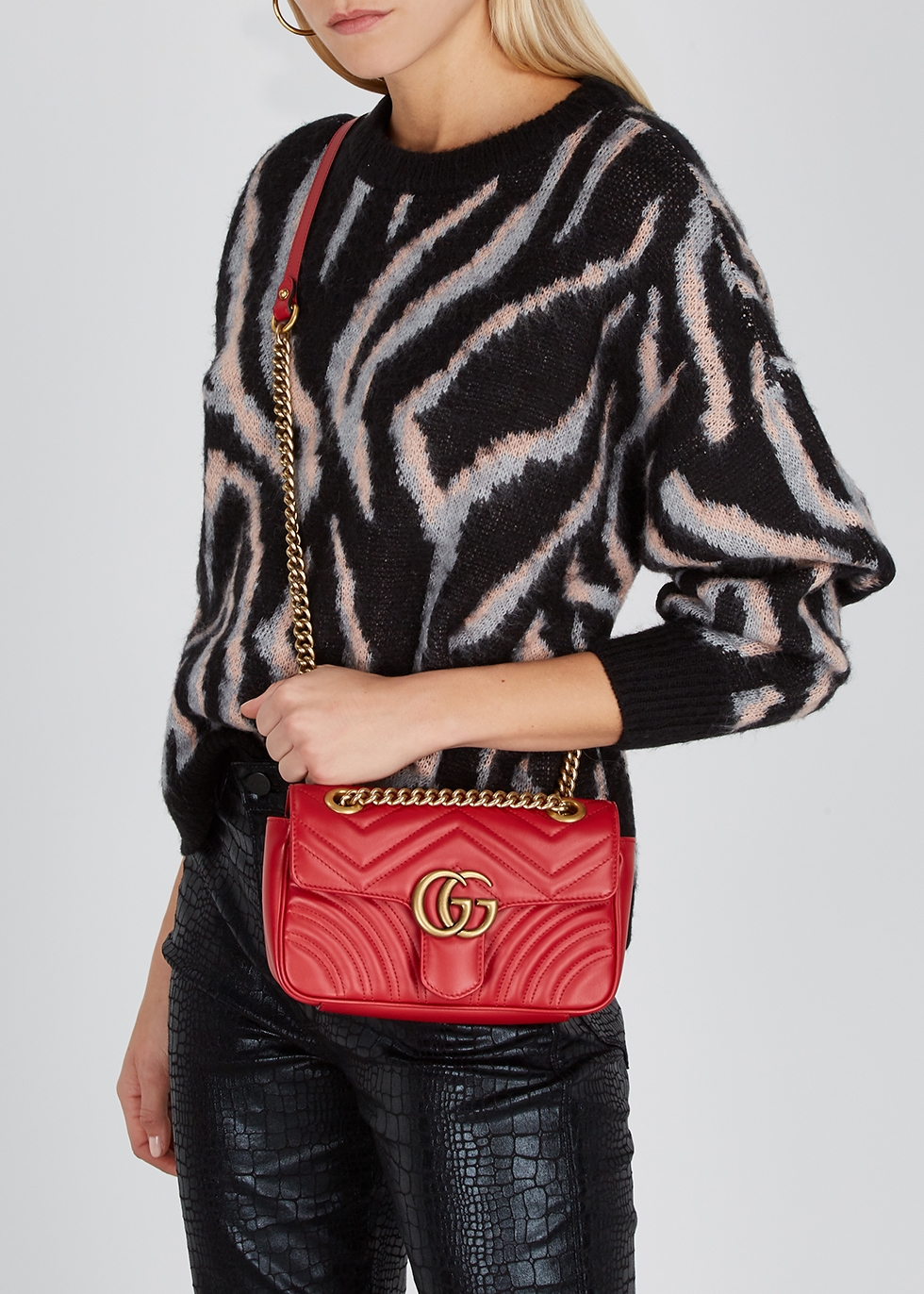 Gucci GG Marmont mini red leather cross 