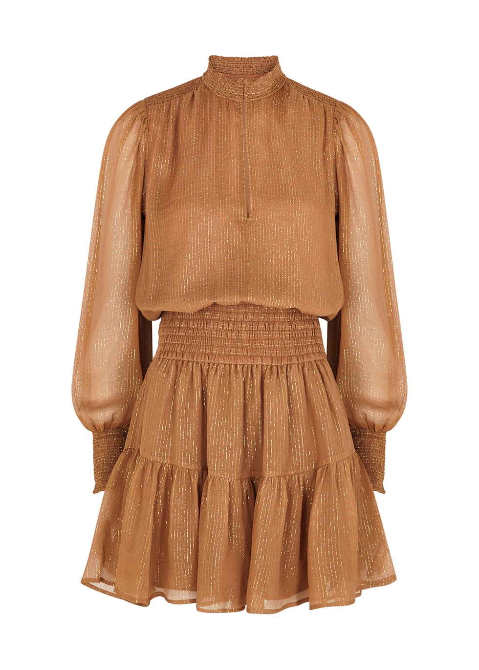 Silvie lamé-weave plissé chiffon mini dress