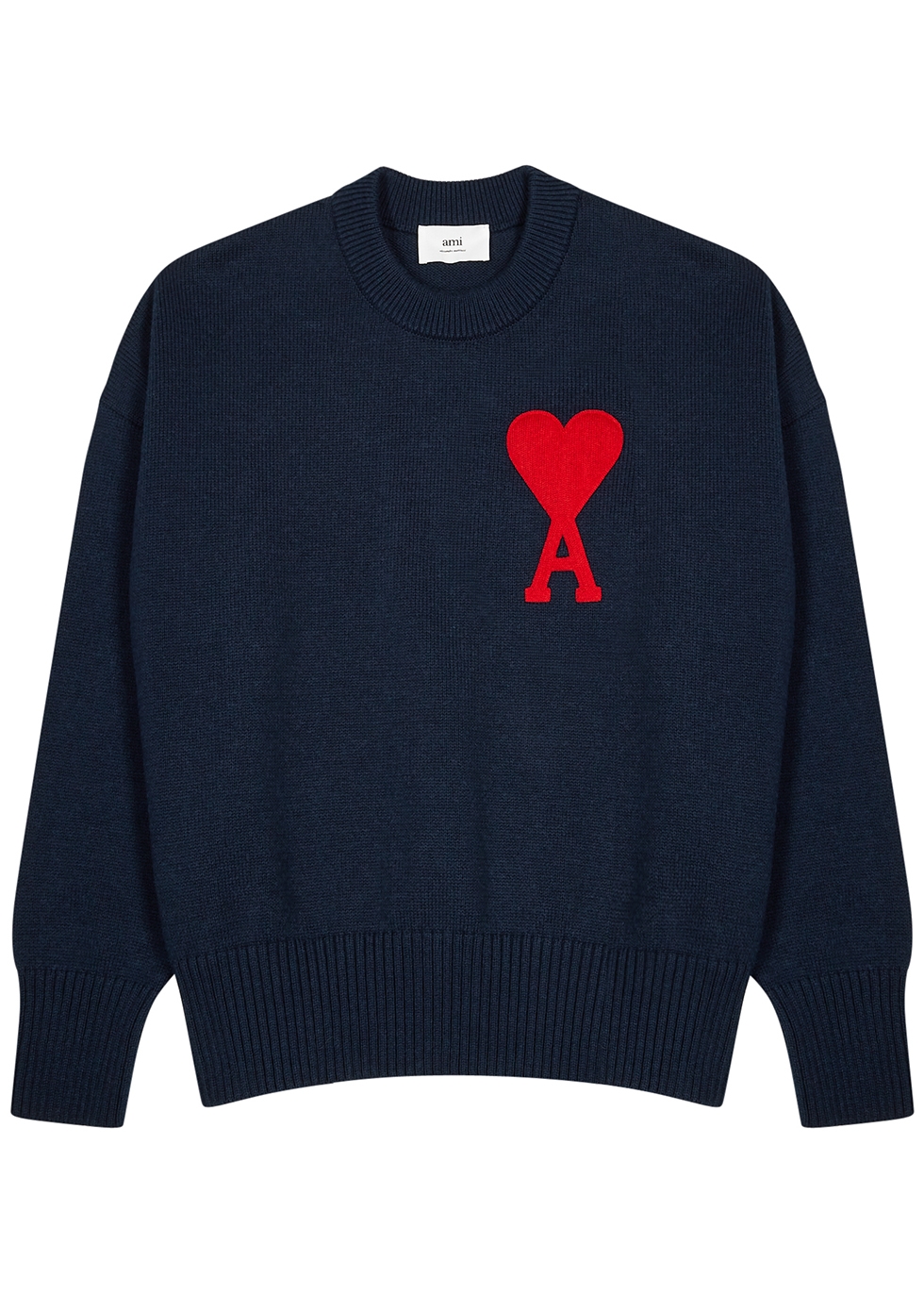 AMI Paris Navy logo-embroidered cotton-blend jumper - Harvey Nichols