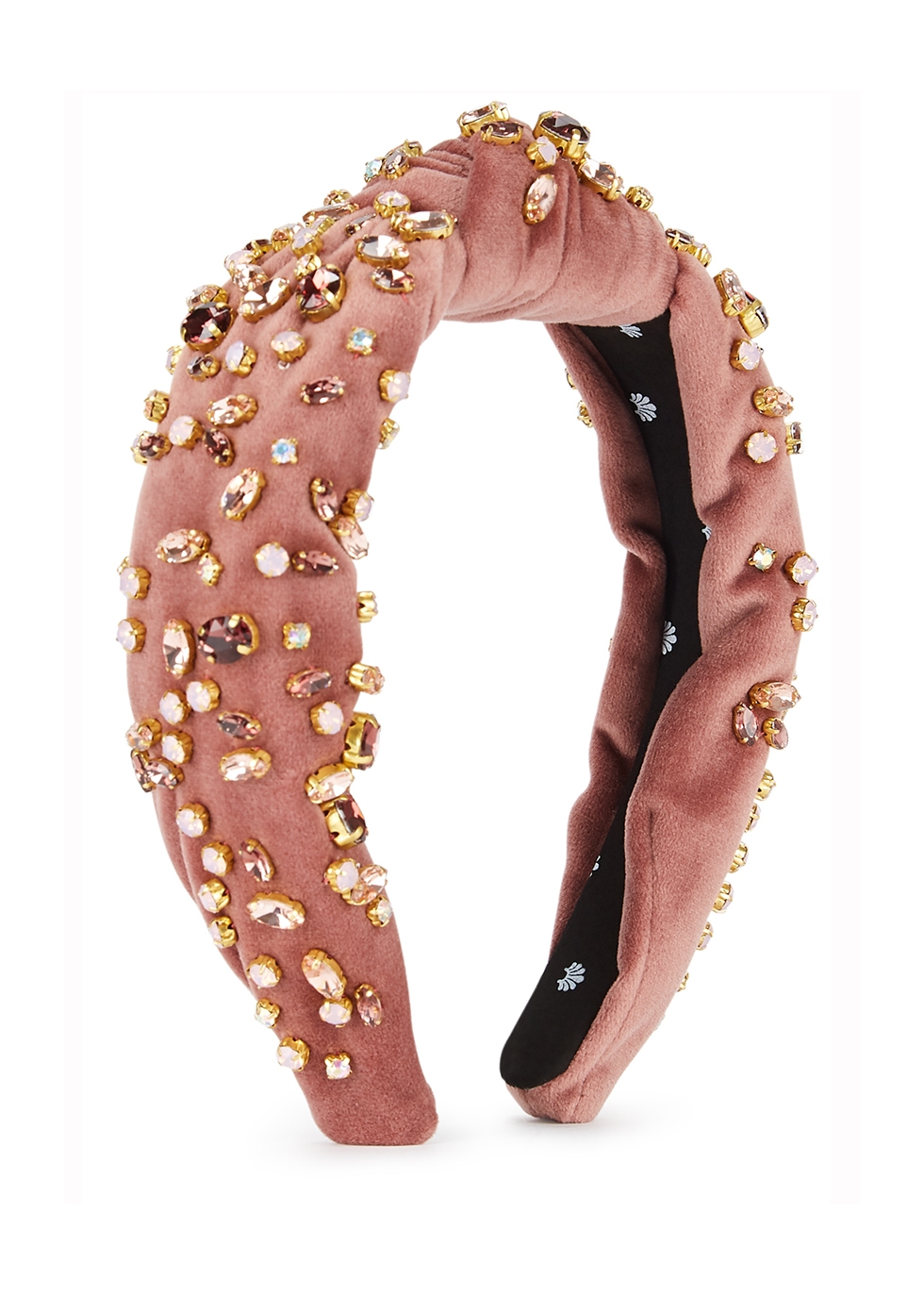 Dusky pink crystal-embellished velvet headband