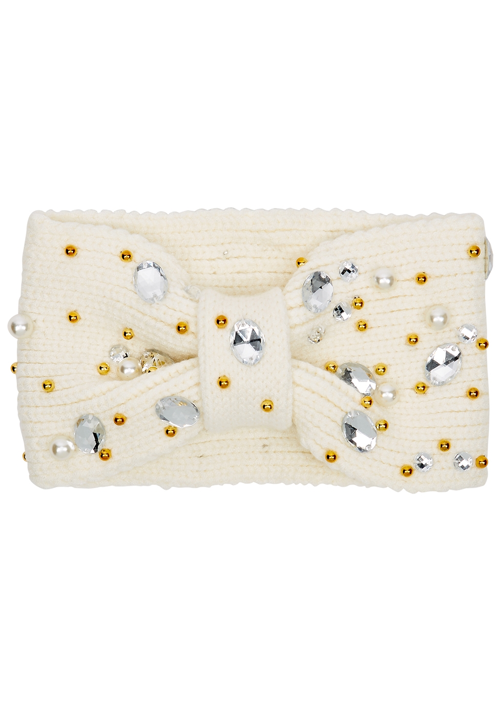 Ivory embellished stretch-knit headband