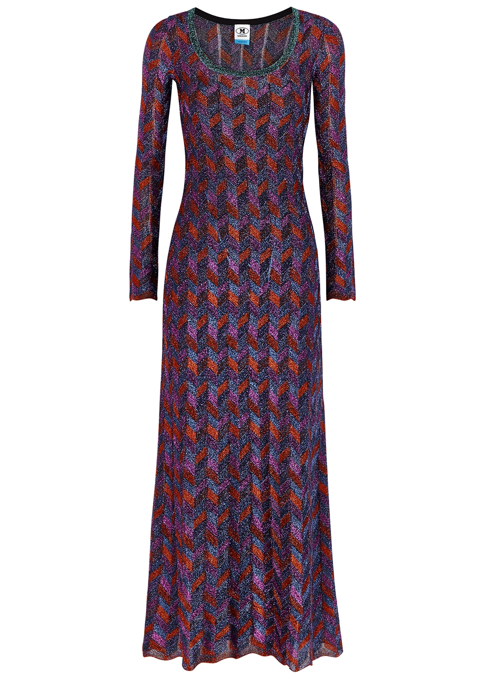 Chevron metallic-knit maxi dress