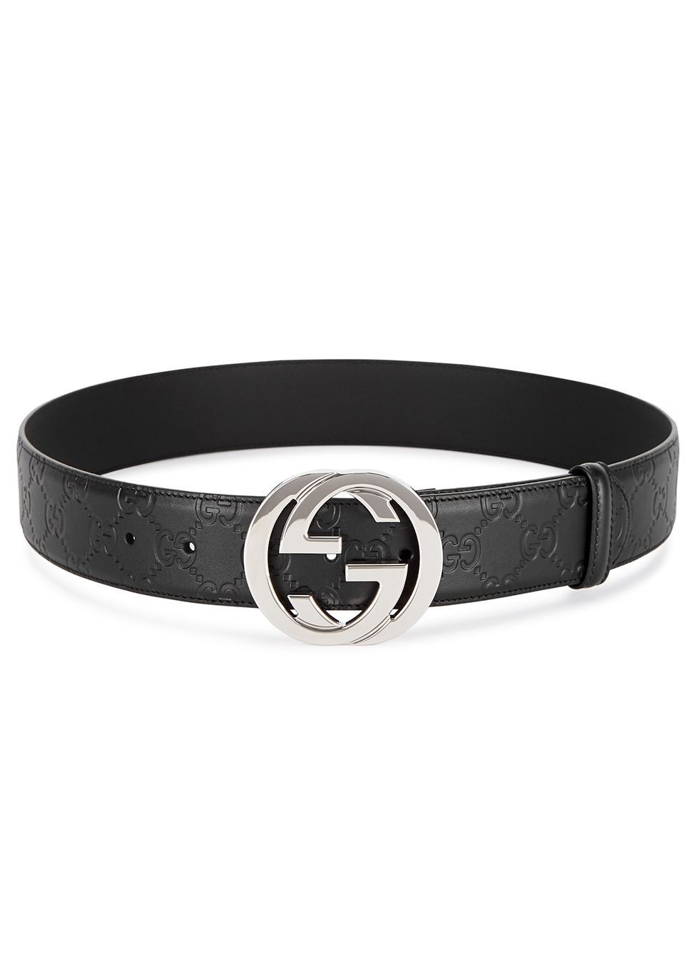 Gucci GG black monogrammed leather belt 