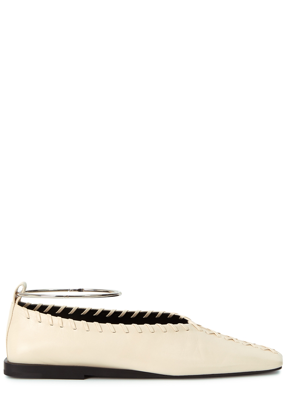 Cream whipstitched leather flats